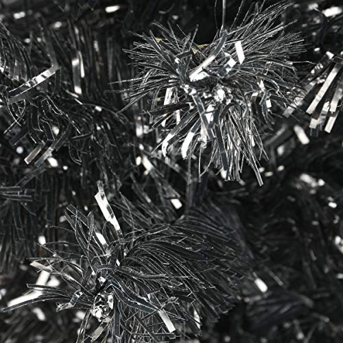 2ft Black Halloween Tinsel Tree - Artificial Tabletop Decor with Stand