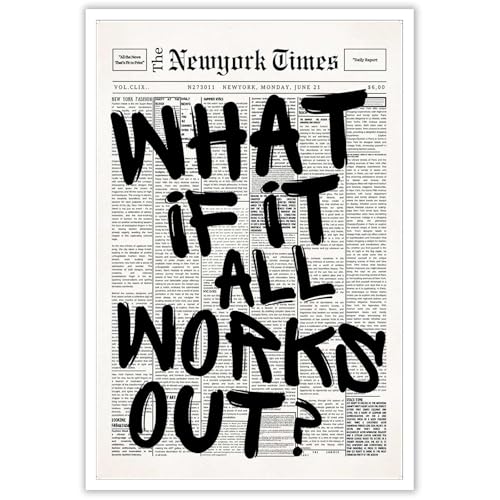 Drimiler Retro Newspaper Wall Art 'What If It All Works Out' Canvas Print 8x12in