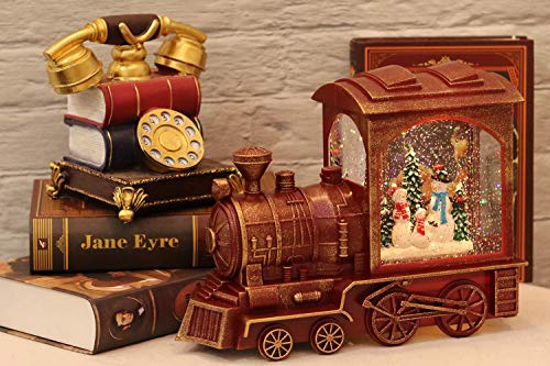 Red Christmas Train Snow Globe Lantern with Music and 6-Hour Timer