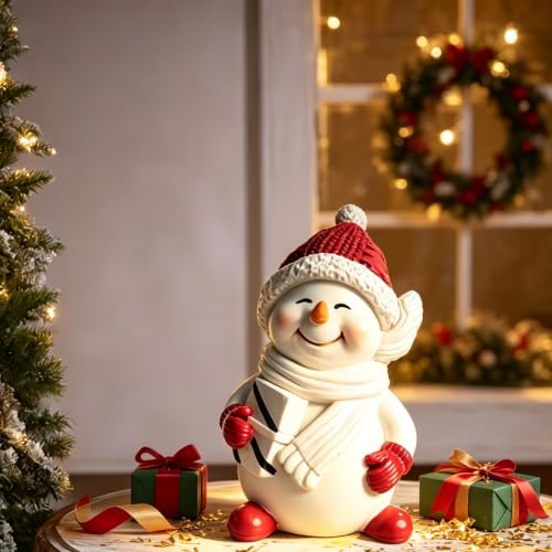 Xmas Style Snowman Gift Box Christmas Resin Figurine Cute Ornament Set