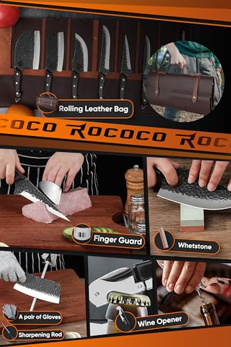 ROCOCO 13PCS Butcher & Chef Knife Set with Leather Roll - Serbian Viking Boning Knives