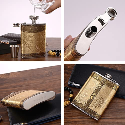 Golden Pattern 8oz Personalized Hip Flask for Men & Women, Portable Leak-Proof Whiskey Bottle for Camping & Parties