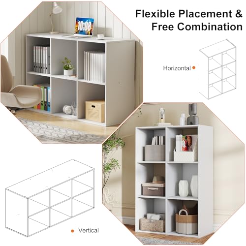 6-Cube Storage Organizer Shelf, Modular Stackable Bookcase, White