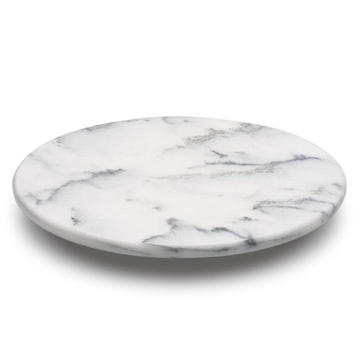 LIUHER Marble Lazy Susan Turntable for Dining Table & Countertop - 12 Inch White Stone Lazy Susan Cake Stand with Smooth 360° Rotation for Kitchen Serving, Food Display & Decorating