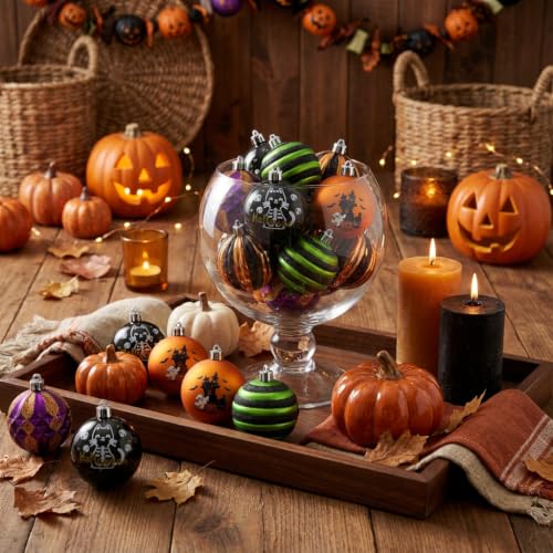 16-Count Vintage Halloween Tree Ball Ornaments - 2 Inch Shatterproof Set