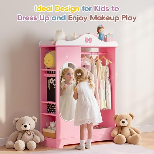 Kids Wardrobe and Jewelry Armoire with Mirror and Storage Organizer