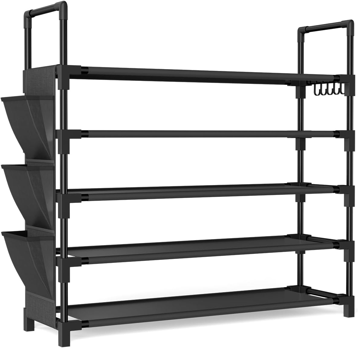 Skiennix 5-Tier Shoe Rack - Stackable Organizer for 20-25 Pairs | Space-Saving Design with Hooks & Pocket