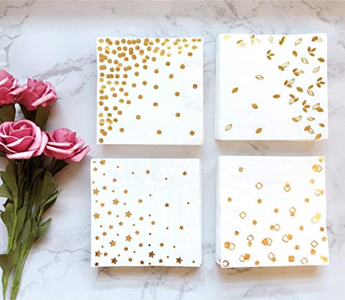 Winoo Design Gold Assorted 100-Pack Cocktail Napkins - 3-Ply, 5x5 Inches, Party, Wedding, Baby Shower