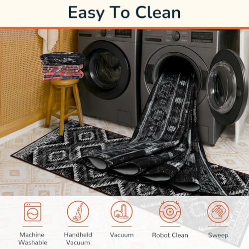5x7 Washable Area Rug, Non-Slip Soft Faux Wool Western Tribal Floor Carpet