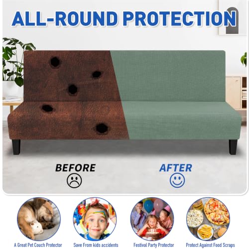 Stretch Armless Futon Cover, Full Size, Washable Jacquard Fabric