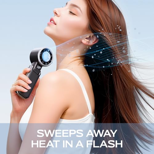 SHEWIND Portable Handheld Fan with Ice Cooling, 5-Speed Turbo Rechargeable Mini Fan
