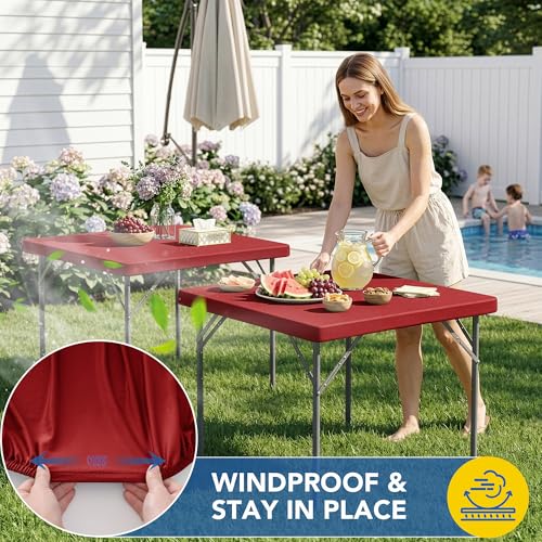 Enjoyidea Red 36x36 Inch Card Table Covers 2-Pack Fitted Elastic Spandex