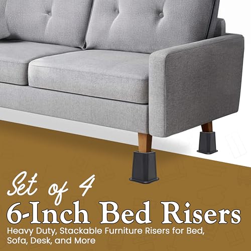 6-Inch Heavy Duty Bed Risers - Set of 4 Black Stackable Furniture Lifts