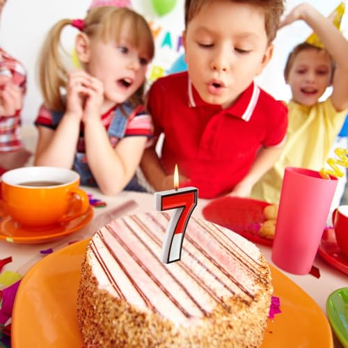 Red & White Numeral Birthday Cake Candle - Cartoon Theme Topper (Number 7)