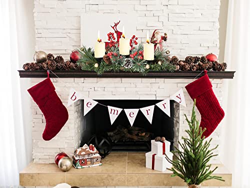 Christmas Candle Holder Centerpiece with Pine Cones & Red Berries (20-Inch)