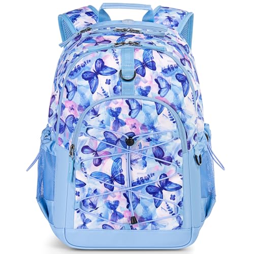Butterfly School Backpack for Teen Girls - 18 Inch Large Blue Travel Bookbag