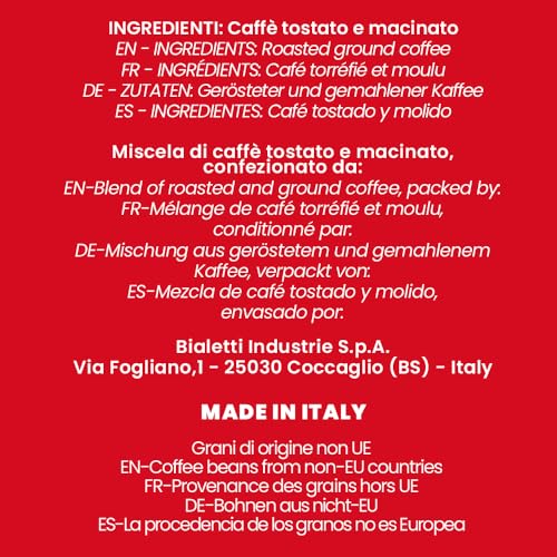 Bialetti Perfetto Moka Classico Ground Coffee 8.8 oz Pack of 6, Medium Roast Intensity 7 - 50% Arabica and 50% Robusta Italian Espresso with Floral & Dried Fruit Notes, Smooth Mellow Flavor, Compatible with Moka Pots