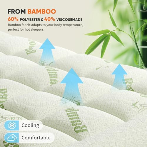 Ultra Soft Bamboo Mattress Topper with Cooling Pillow Top