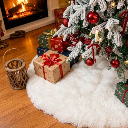 23 Inch Faux Rabbit Fur White Tree Skirt - Xmas Mini Snow White Decor, DOMAINTV