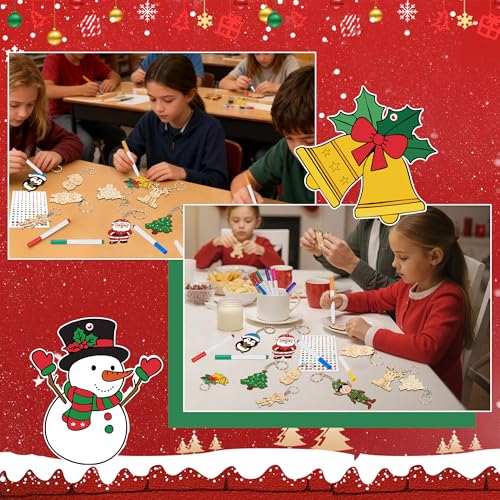 Bafeil Christmas Unfinished Wood Craft Kit - DIY Keychains with 36 Pieces