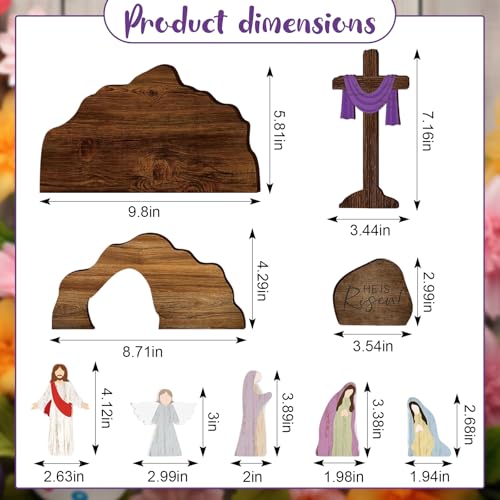 Wooden Easter Resurrection Scene Decor - 9-Piece Empty Tomb Cross Set