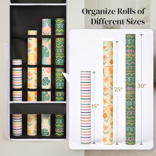 Over The Door Wrapping Paper Storage Organizer with Drawer and Mesh Pockets