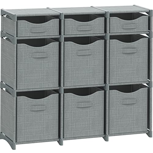 9-Cube Storage Organizer with Bins Grey Closet Toy Storage Shelf