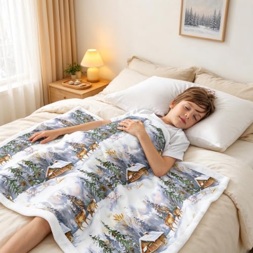 Feelyou Elk Printed Sherpa Blanket 50x60 Throw - Multi 935 Kids & Teens Gift Sofa Warm