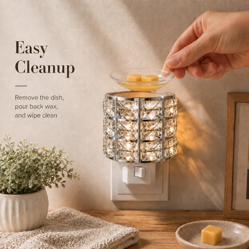 Plug-in Crystal Wax Melt Warmer - Decorative Scented Candle Warmer, Silver