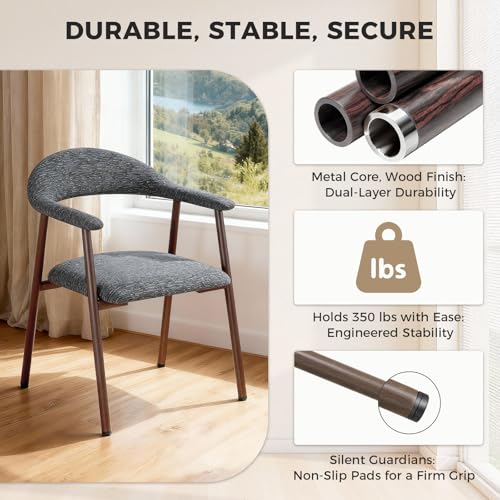 Upholstered Dining Chairs Set of 2, Modern Linen Accent Chairs with Metal Legs