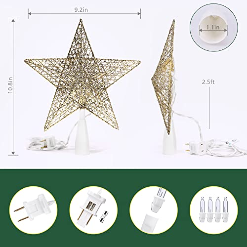 Gold Christmas Tree Topper - 9 Inch Pre-Lit Warm Star Treetop Decor