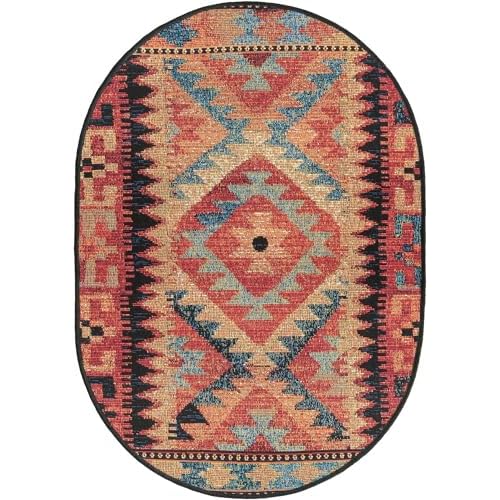 Unique Loom Outdoor Tribal Collection Area Rug - Tortuguero (2' 2" x 3' 1" Oval Multi/Blue)