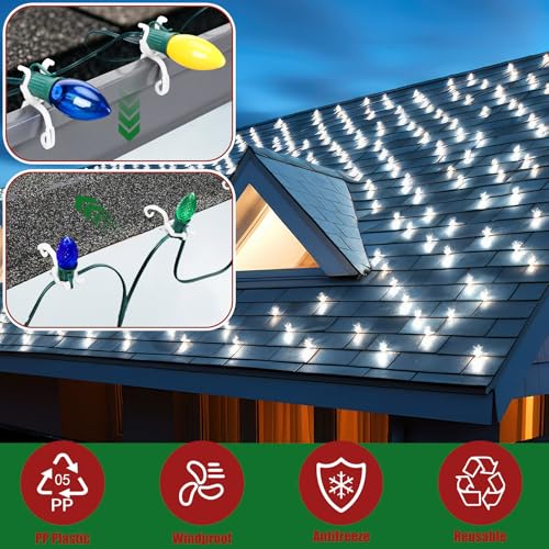 Cinnvoice 2 Pcs Christmas Light Clips for C7/C9 Mini Bulbs – Gutter & Roof Edge Clips