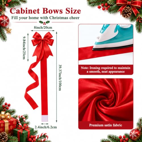 WILLBOND Red Satin Christmas Cabinet Bows - Set of 12 Holiday Kitchen Decor