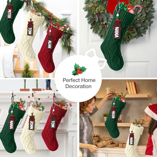 Cable Knitted Christmas Stockings 18 Inch Large Set of 6 (Red, Green, White)