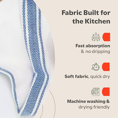 100% Cotton Kitchen Dish Towels, 15 Pack - Absorbent & Lint-Free Cleaning Cloths