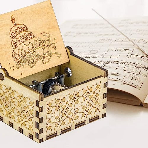 Happy Birthday Wooden Music Box, Hand Crank Musical Gift for Birthday