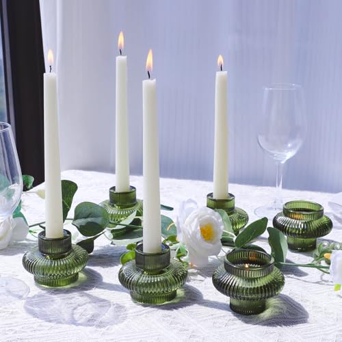 12pcs Green Candlestick Holders for Spring and Christmas - VOHO Set of 12