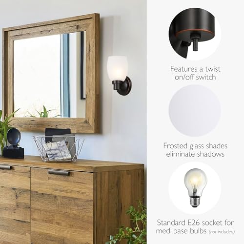 Lydia Wall Sconce, Oil Rubbed Bronze Finish, Frosted Glass Shade, Dimmable with Twist On/Off Switch for Hallway, Foyer, Bathroom ? Design House, 588814-ORB