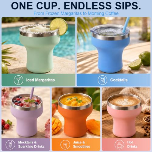 11 oz Insulated Margarita Tumbler with Lid and Straw - Stainless Steel