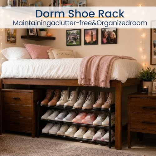 3-Tier Expandable Metal Shoe Rack, Adjustable Shoe Organizer for Closet