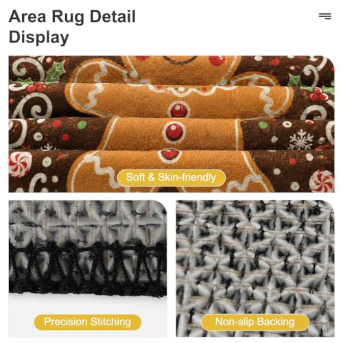 HOMETITUTE 4 ft Round Christmas Gingerbread Rug - Dark Brown, Non-Slip, Washable, 1-Piece Rug