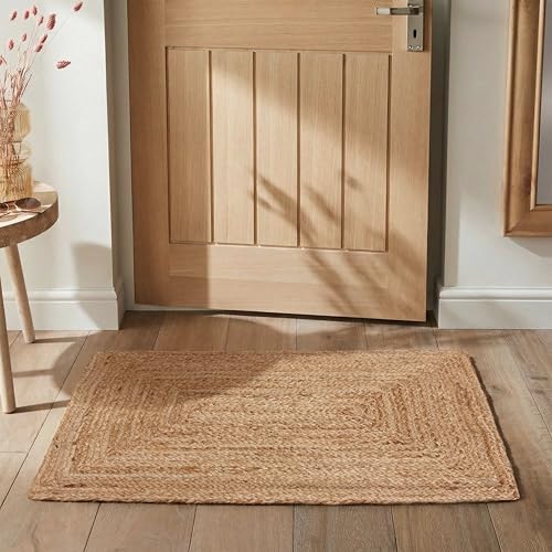 Natural Jute Braided Area Rug 2x3 ft, Hand Woven Reversible Boho Rug