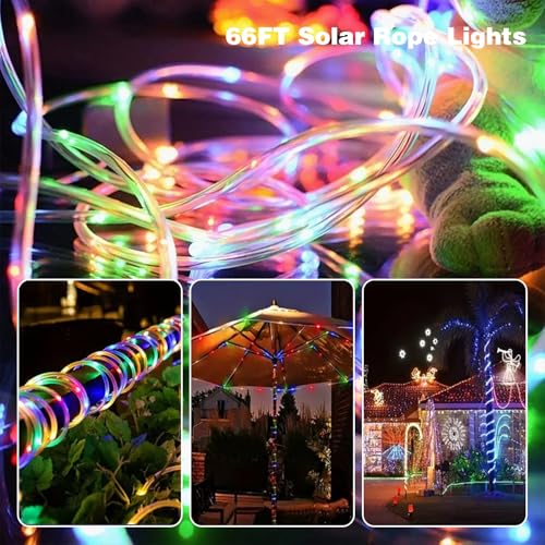 Outdoor Solar Rope Light with 200 LEDs, Waterproof, Multi-Color, Remote & Timer