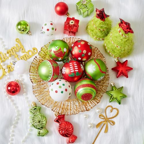 42pcs Christmas Ornaments Set - Red & Green Shatterproof Holiday Decorations