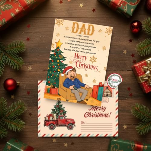 Christmas Card for Dad from Son or Daughter - Festive Sentimental Holiday Greeting