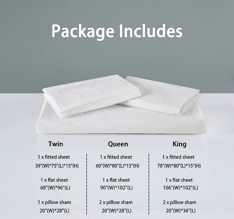 Eikei Washed Cotton Chambray Fitted Sheet Set Solid Color Casual Modern Style Bedding Set Relaxed Soft Feel Natural Wrinkled Look (Stormy Ridge, King)