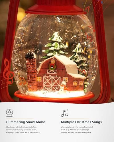 Musical Christmas Snow Globe Lantern with Swirling Glitter and 6H Timer