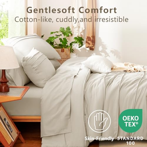 King Size 7-Piece Comforter Set in Beige with Pinch Pleat Design