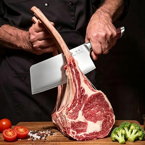 imarku 7.5-Inch Japanese High Carbon Steel Cleaver Knife with Pakkawood Handle - Silver Walnut